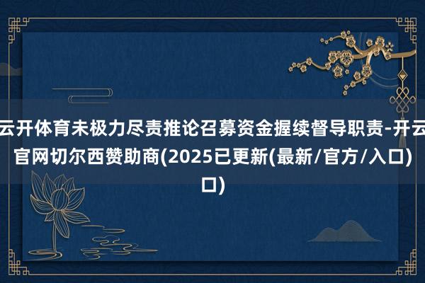 云开体育未极力尽责推论召募资金握续督导职责-开云官网切尔西赞助商(2025已更新(最新/官方/入口)